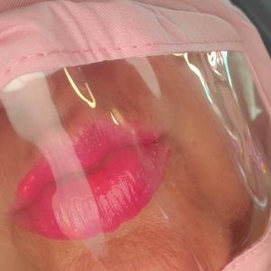 untouched sanitized lipstick face mask pink